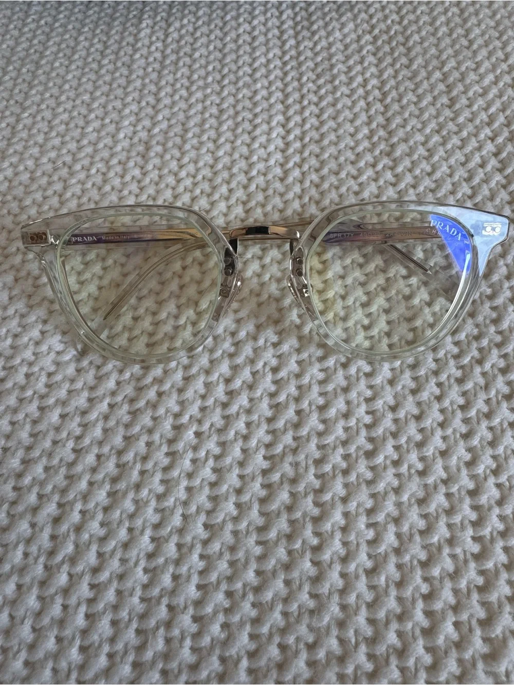 Prada Clear Frame Unisex Glasses with Gold Bridge